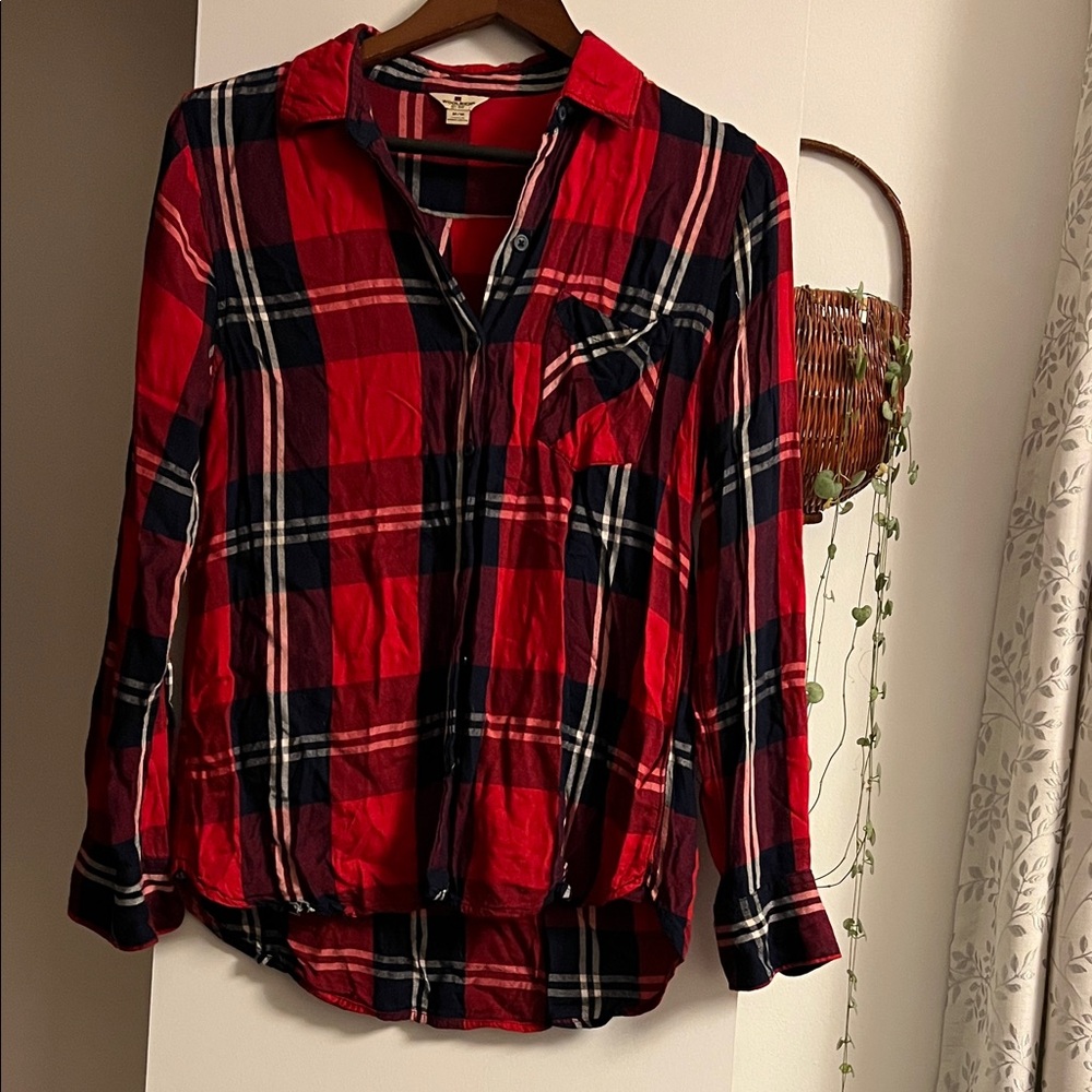 Red and Navy Plaid Button-down